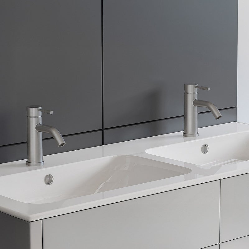 Bateria mieszająca mechaniczna zaokrąglona ze stali nierdzewnej - Kolor szczotkowanego niklu - wys. 17,3 cm - SALAVAN