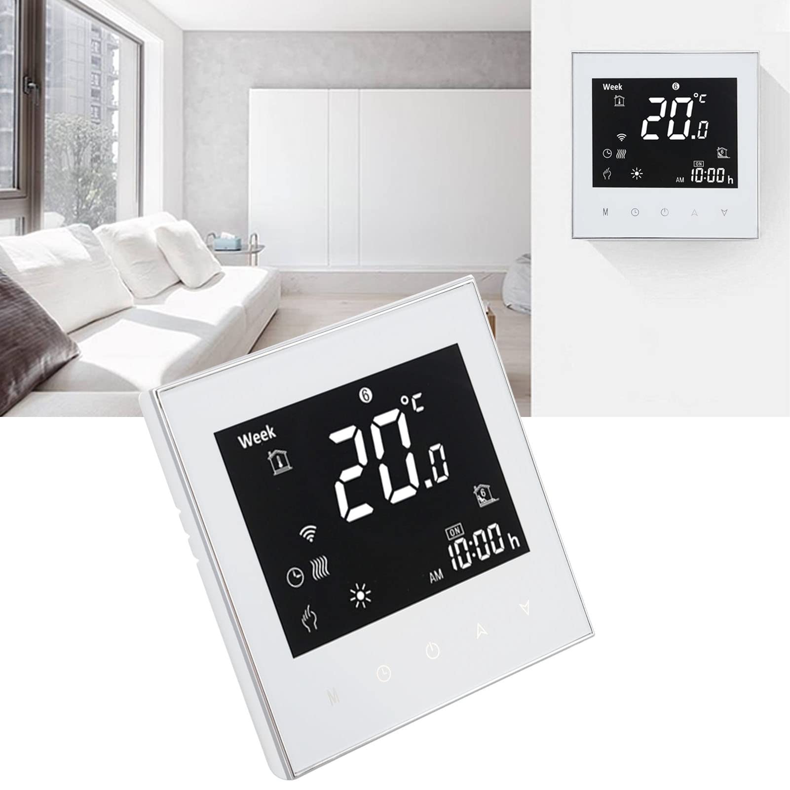 Termostato inteligente de calefacción de caldera con WiFi, control de aplicación, pantalla táctil LCD y control de voz Termostato programable de bajo - 3