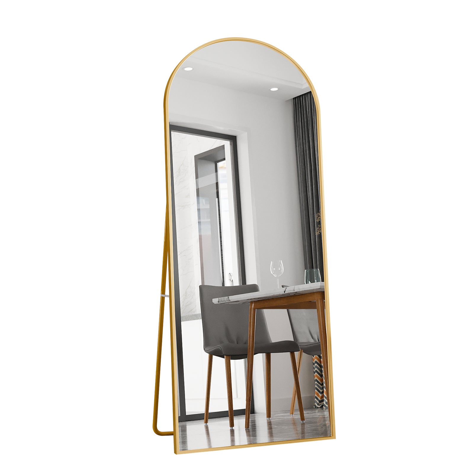 Miroir arc métal doré Arche 180 x 80 cm, Grand miroir sur pied bombé, Cadre en aluminium, Pleine longueur, Miroir pleine longueur, Monté au mur, Doré - 7