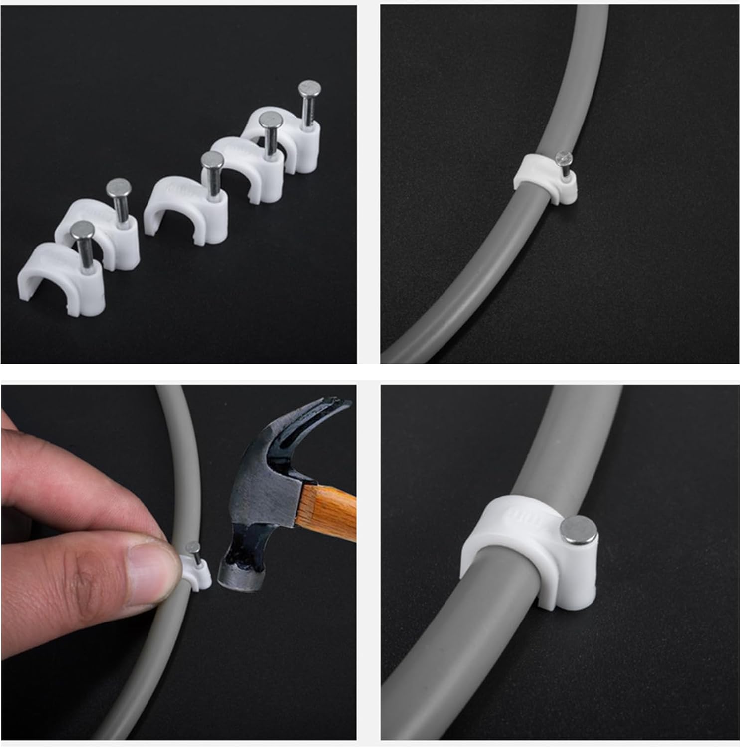 100 Pièces Cavalier Cable Electrique,Fixation Cable Electrique,Attache Fil Electrique,Attache Cable Mural,Clips de Cable,avec Clou en Acier (6mm) - 4
