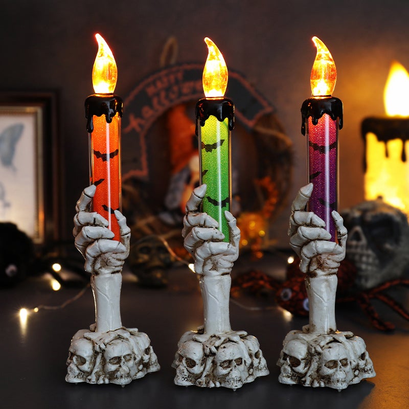 Lampki świeczki Halloween ręka szkielet kreatywny świecznik bez płomieni dekoracja baru lub przyjęcia upiorna atmosfera oryginalna ozdoba do domu
