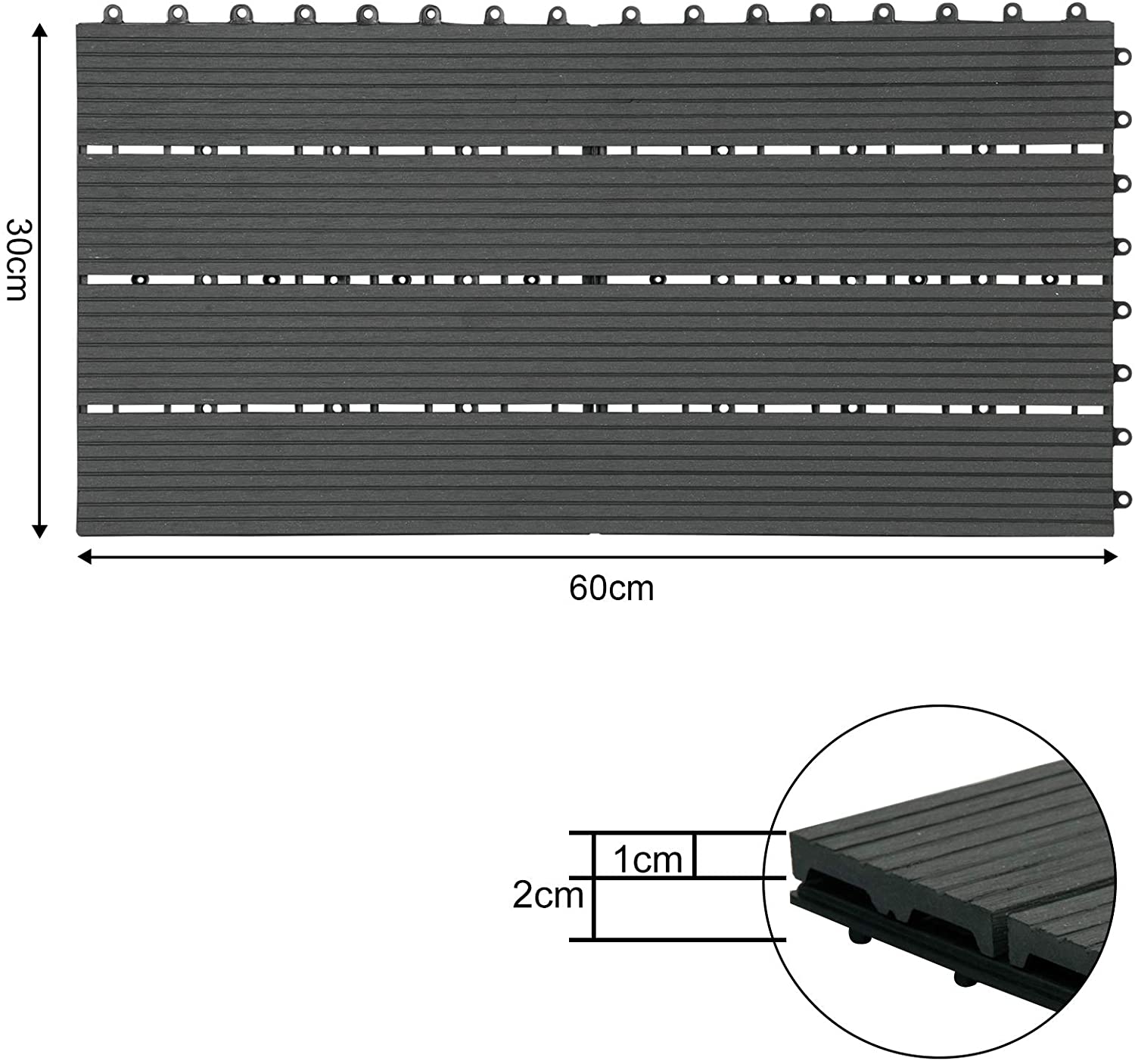 WPC Dalle de sol Revêtement Carrelage 30x60cm, pour jardin terrasse, Anthracite 12 pièce/2 m², WOLTU - 3