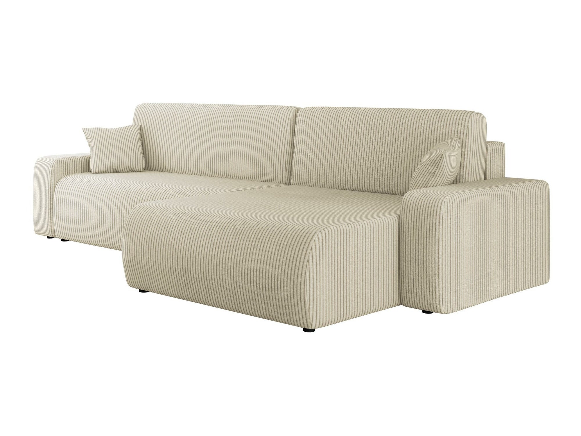 Sofá rinconero shelton 108, de color marrón claro, función de descanso, caja de ropa de cama, 274x145x82cm