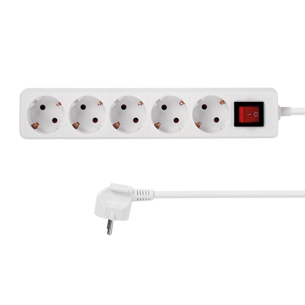 Perel Bloc multiprise avec interrupteur, 5 prises schuko (type F) E), 1.5 m, 3G1.5, usage intérieur, blanc - 2