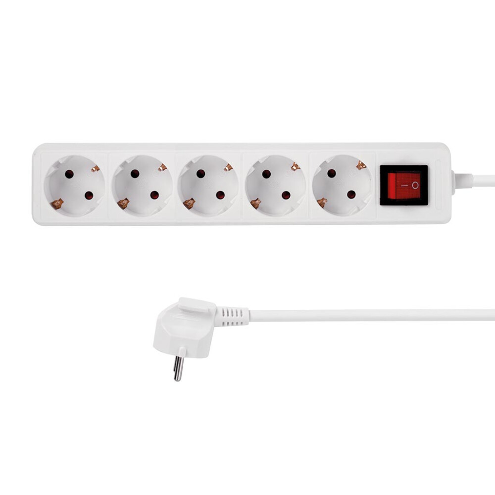 Perel Bloc multiprise avec interrupteur, 5 prises schuko (type F) E), 1.5 m, 3G1.5, usage intérieur, blanc - 2