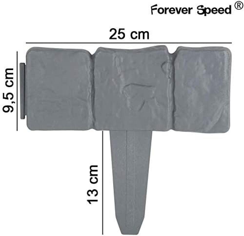 Forever Speed Bordures de Jardin 2.5m Bordure de Gazon Clôture Effet Pierre Bord la Pelouse 10 Pcs Gris Bordure de jardin Décorative - 2