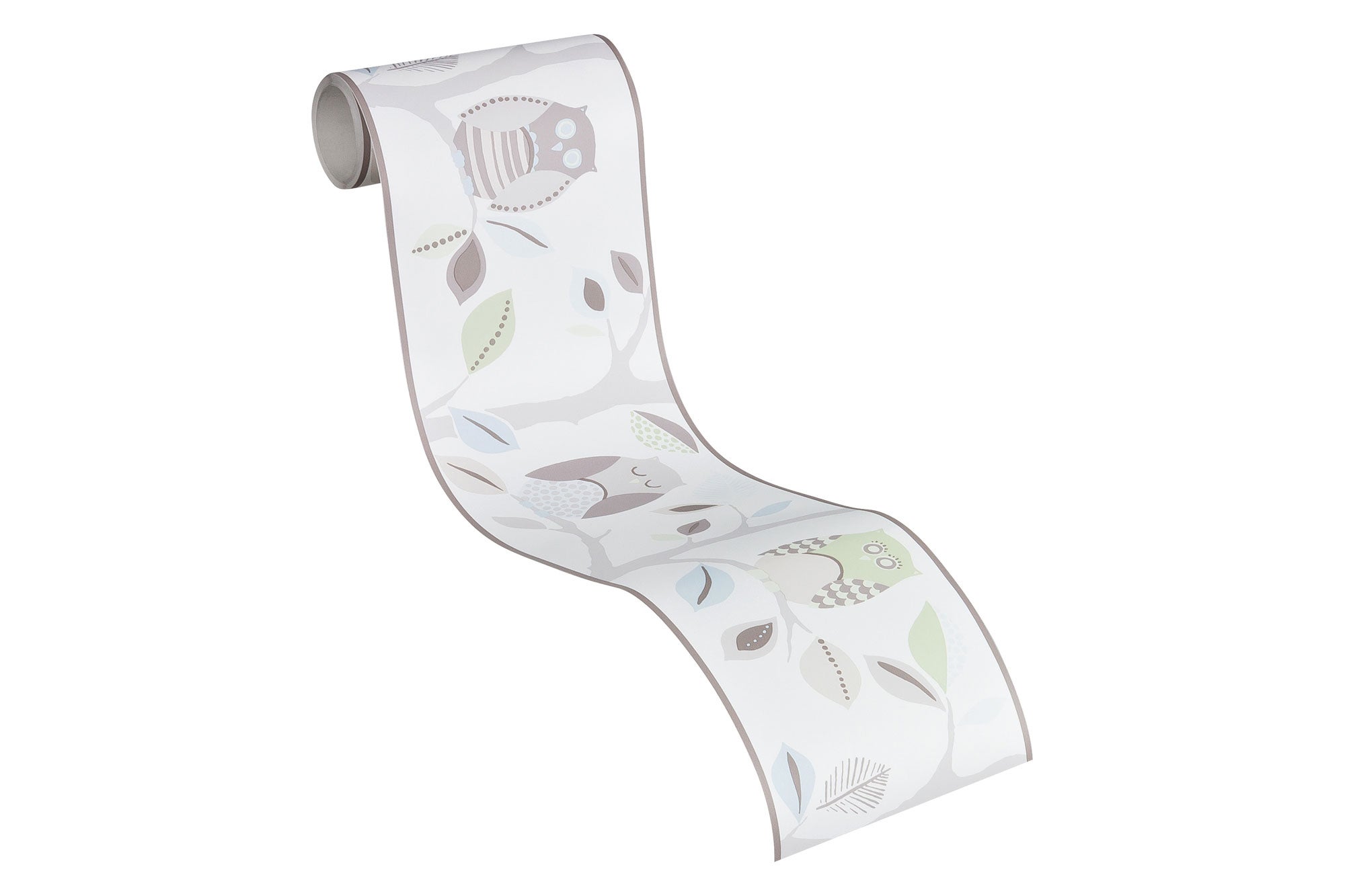 Carta da parati colorata Bordo carta da parati con gufi grigi bianchi e azzurri Ideale per la cameretta delle bambini e bambine e neonati - 3