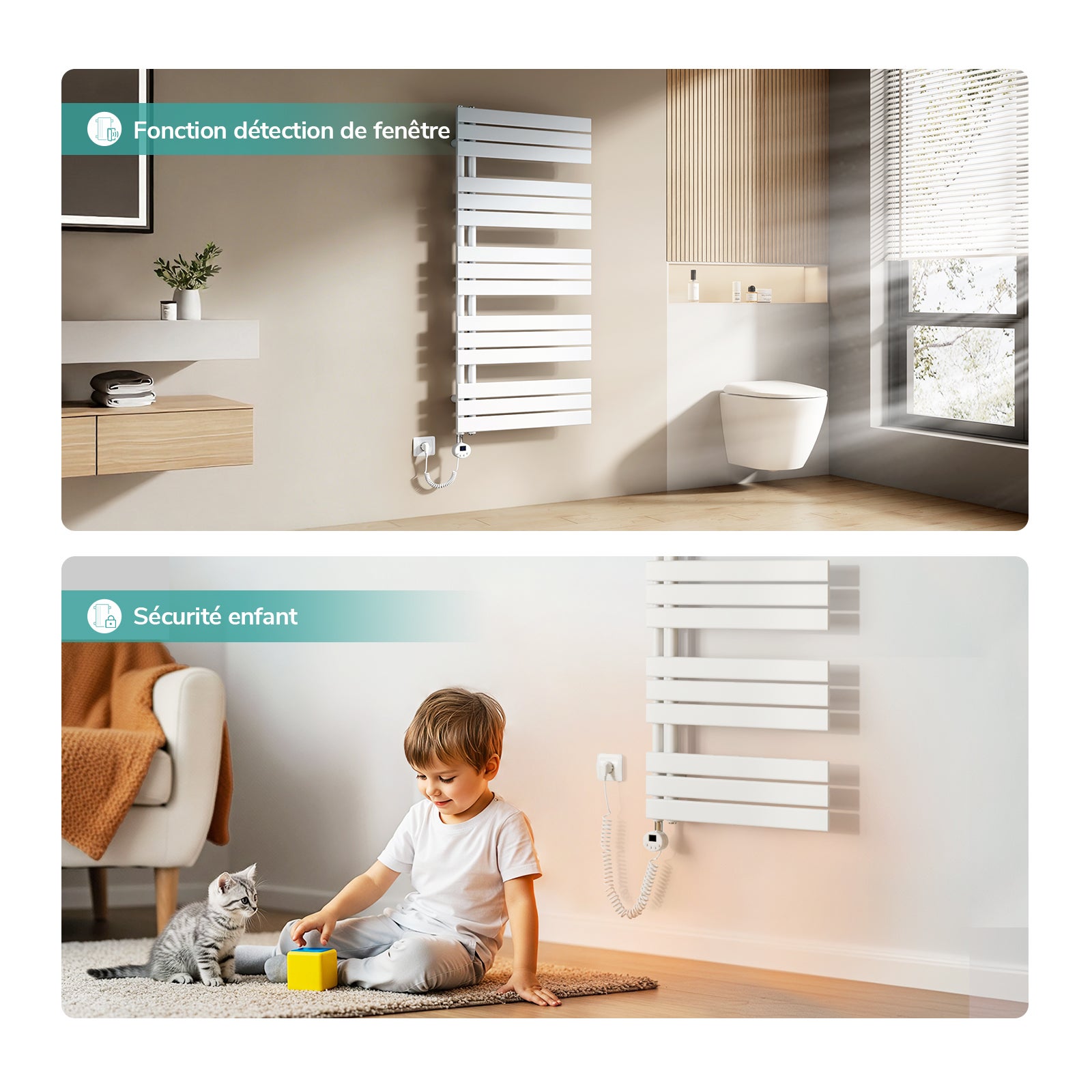 EMKE Sèche-serviettes Électrique 76 x 40 cm - Commande Intelligente avec Programmateur Hebdomadaire par APP - 400W - Blanc - 6