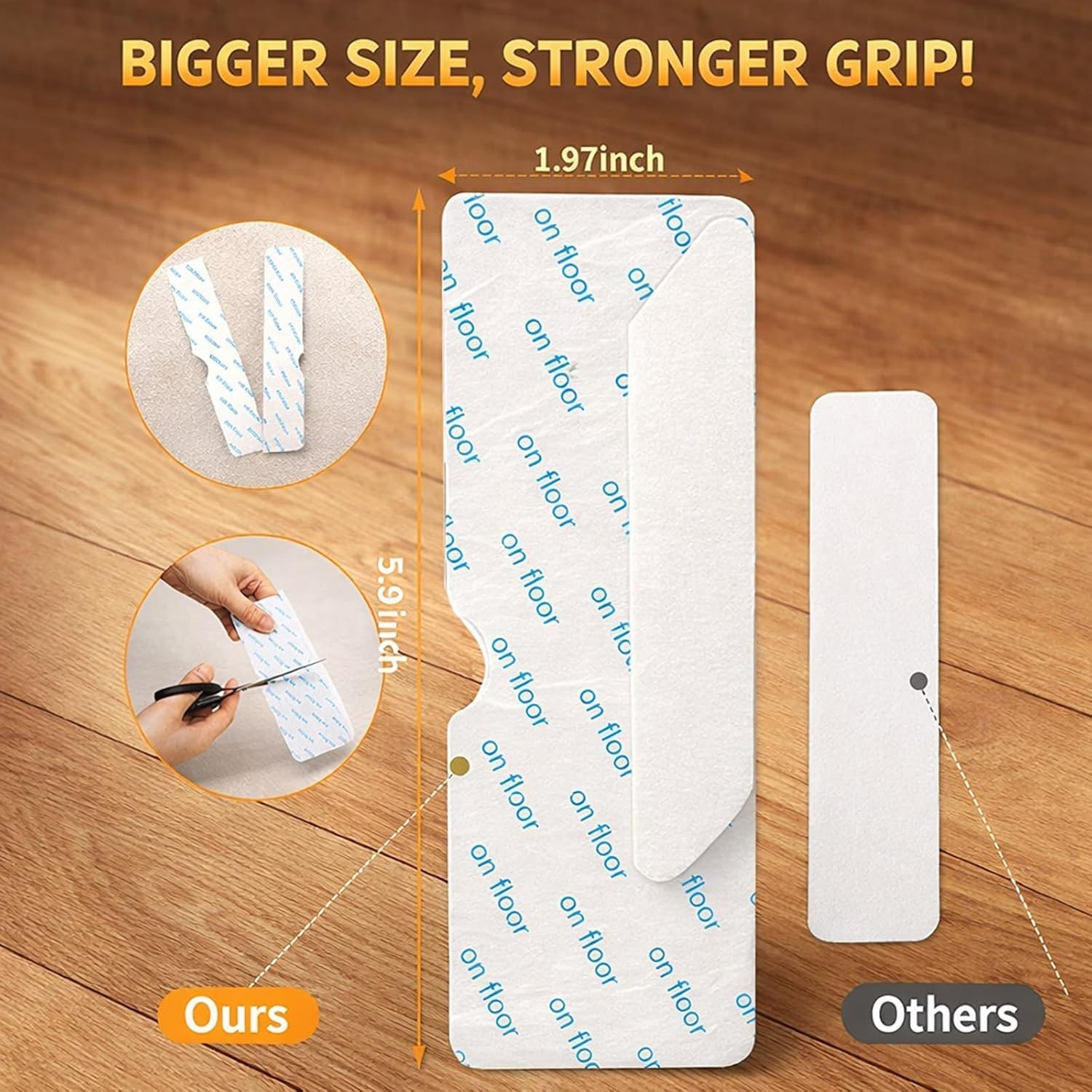 Lot de 12 bandes adhésives antidérapantes réutilisables en gel souple pour tapis et sols durs, autocollants antidérapants pour tapis en bois stratifié - 3