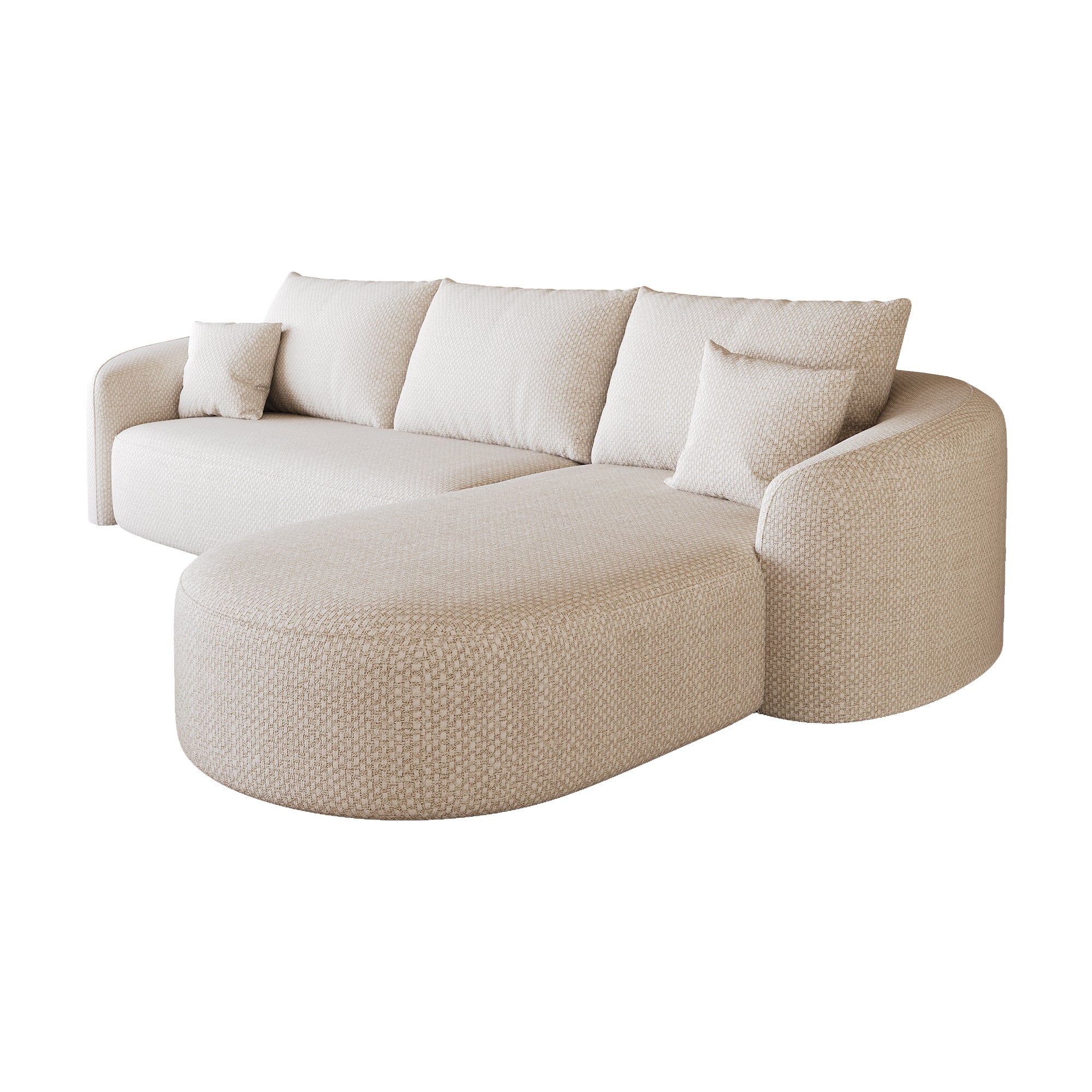 Canapé d’angle 4 places avec mousse haute densité et sans montage, canapé salon avec assise confortable, en tissu chenille blanc, 266x168x85 cm - 7