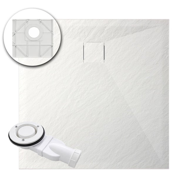 AquaUno - Brodzik z SMC struktura kamienia biały 90x90x2,6 cm + syfon