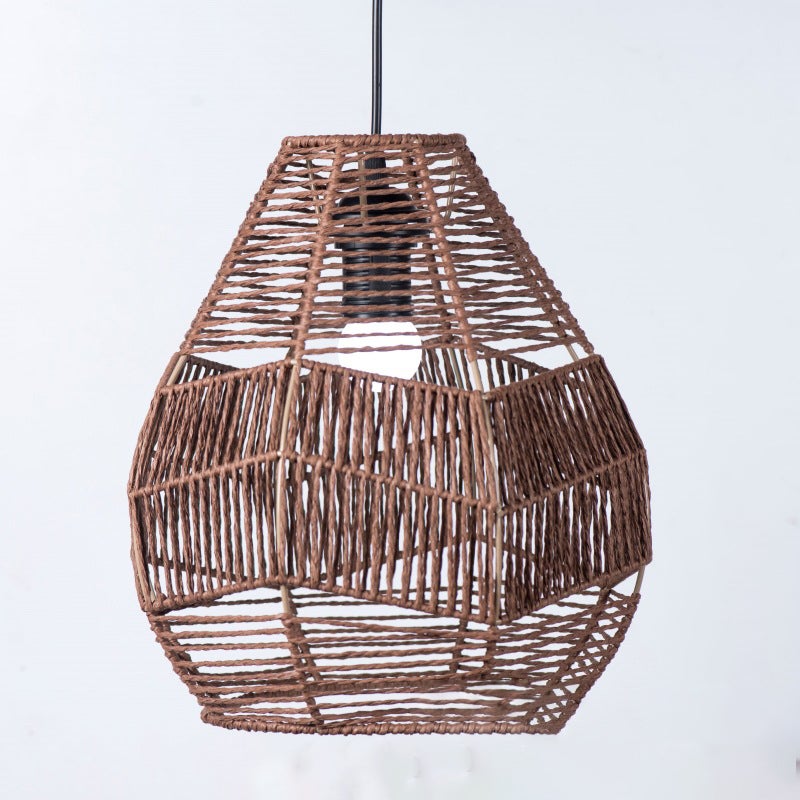 Chińska osłona lampy z imitacji rattanu - Elegancka dekoracja do restauracji i zajazdów - 29*30 cm brązowy