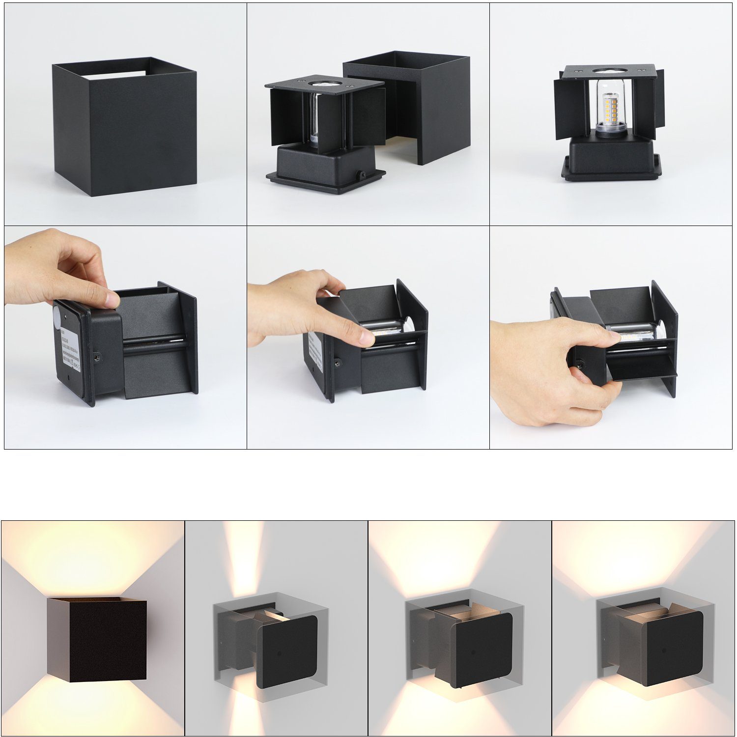 ZMH Applique LED Pack de 4 Noir Extérieure/Intérieure - 3000K Blanc Chaud G9 Angle Réglable Up Down IP54 - Pour Façade de Maison et Jardin - 8