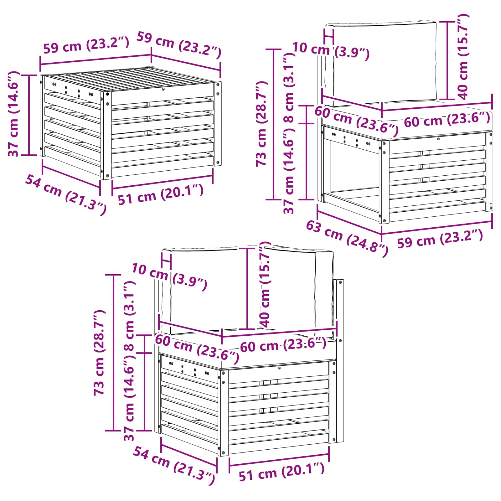 Ensemble de canapés d'extérieur, 7 pièces, naturel et beige, pour la terrasse - 8