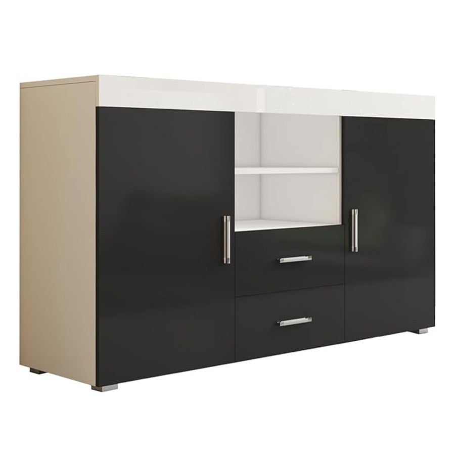 Aparador moderno para salón-comedor con 2 puertas, 2 cajones y un estante | 140 x 82 x 40 cm | mueble para tv de melamina | blanco y negro
