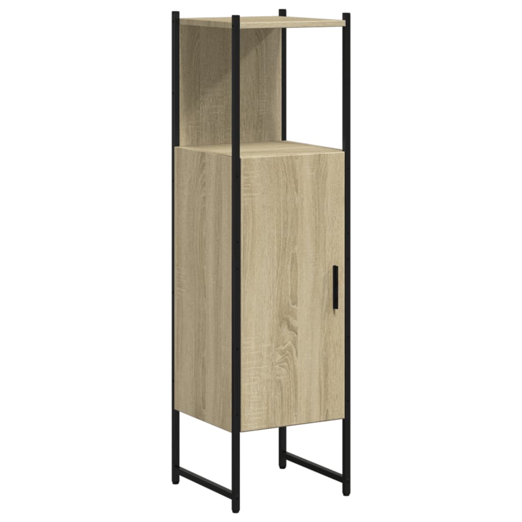 Armoire Salle De Bain Suspendue Chêne Rustique - 35x136x27 Cm, 2 Portes, 4 étagères - 10