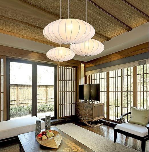 Lanterne Suspension,Abat-jour En Imitation Soie,Lustre Boho Blanc,Luminaires Créatif Simple À Hauteur Réglable Pour Salon, Chambre À Coucher(30cm) - 4