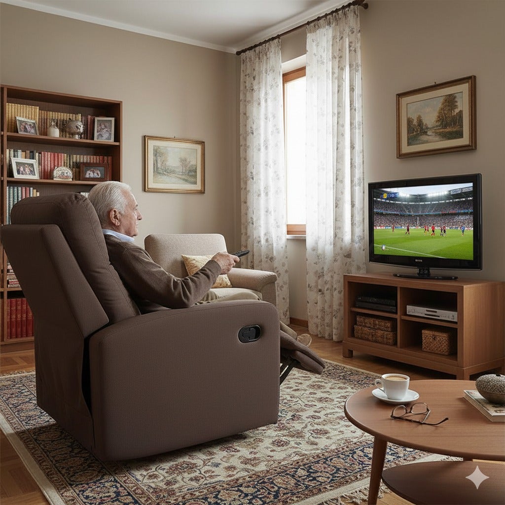 Poltrona Divanetto Relax sofa' Reclinabile con poggiapiedi in tessuto 150° con schienale Facile risalita Alzapersona per Anziani o Multiuso GRI SCURO - 8