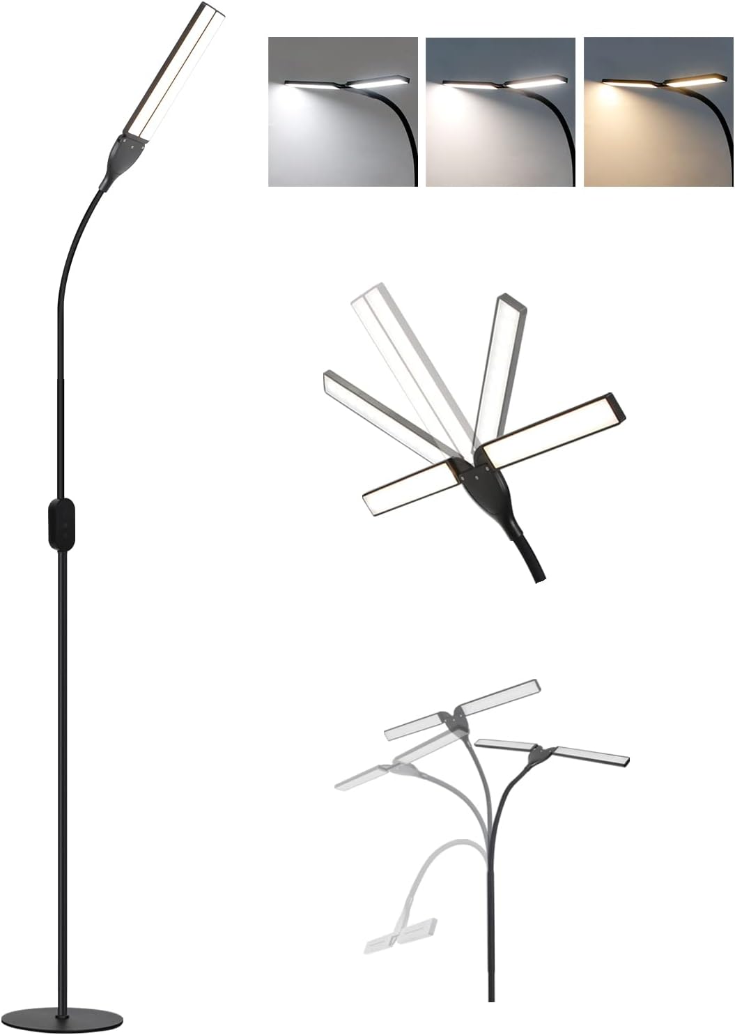 ZMH Lampa podłogowa LED Lampa do czytania LED Ściemnianie 9W Timer Pamięć Regulowana Dotykowa