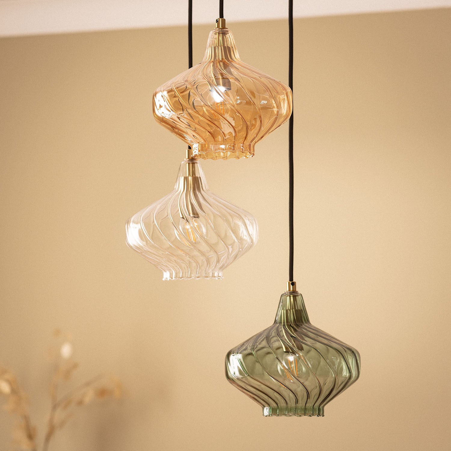 Lámpara Colgante Metal y Cristal Blas 3 Focos, Multicolor, Cristal,Hierro, E27, IP20, 1600 mm x Ø640 mm Verre,Fer - 2