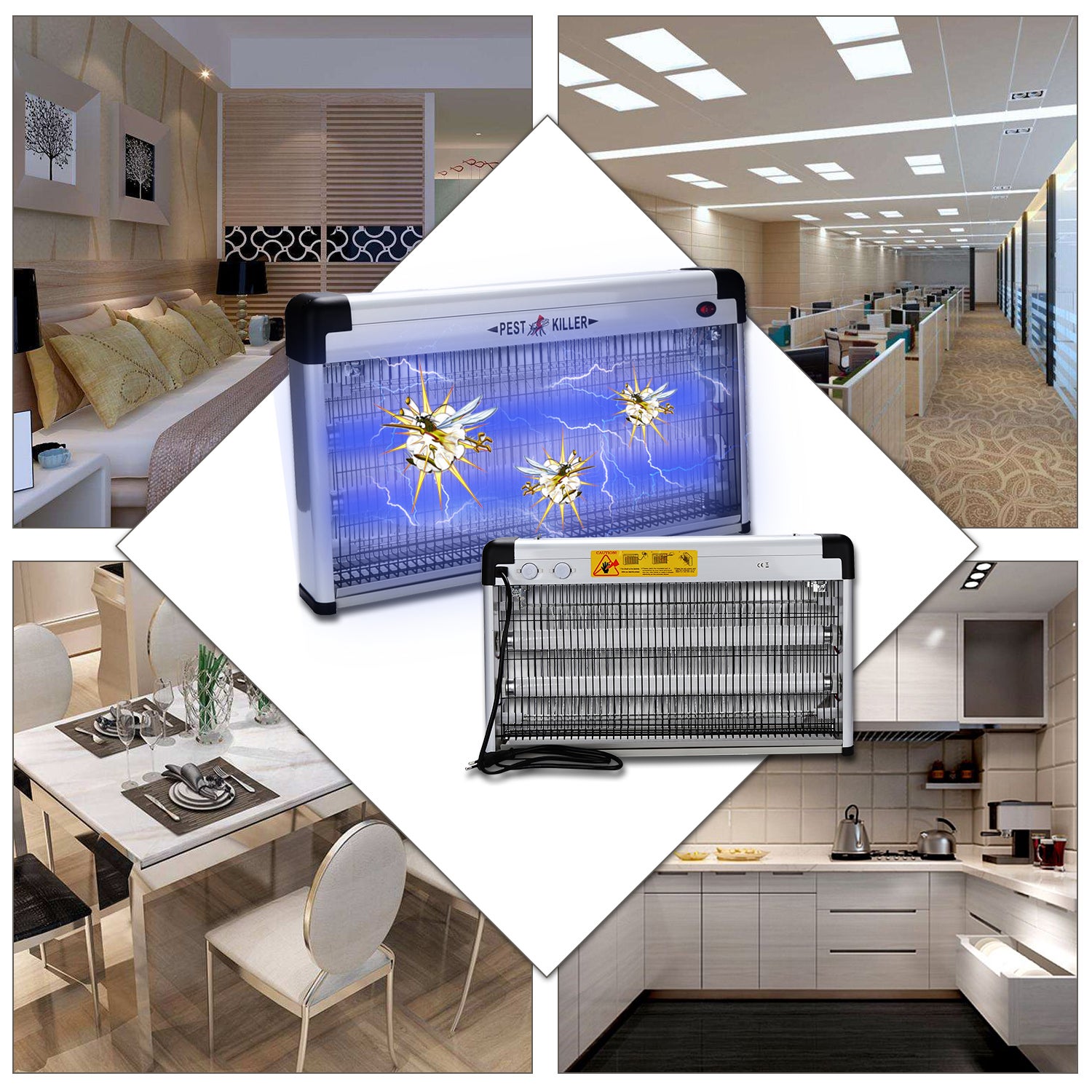40W Lampada UV antizanzare anti-insetti elettrica ammazzamosche con catena di sospensione - 7