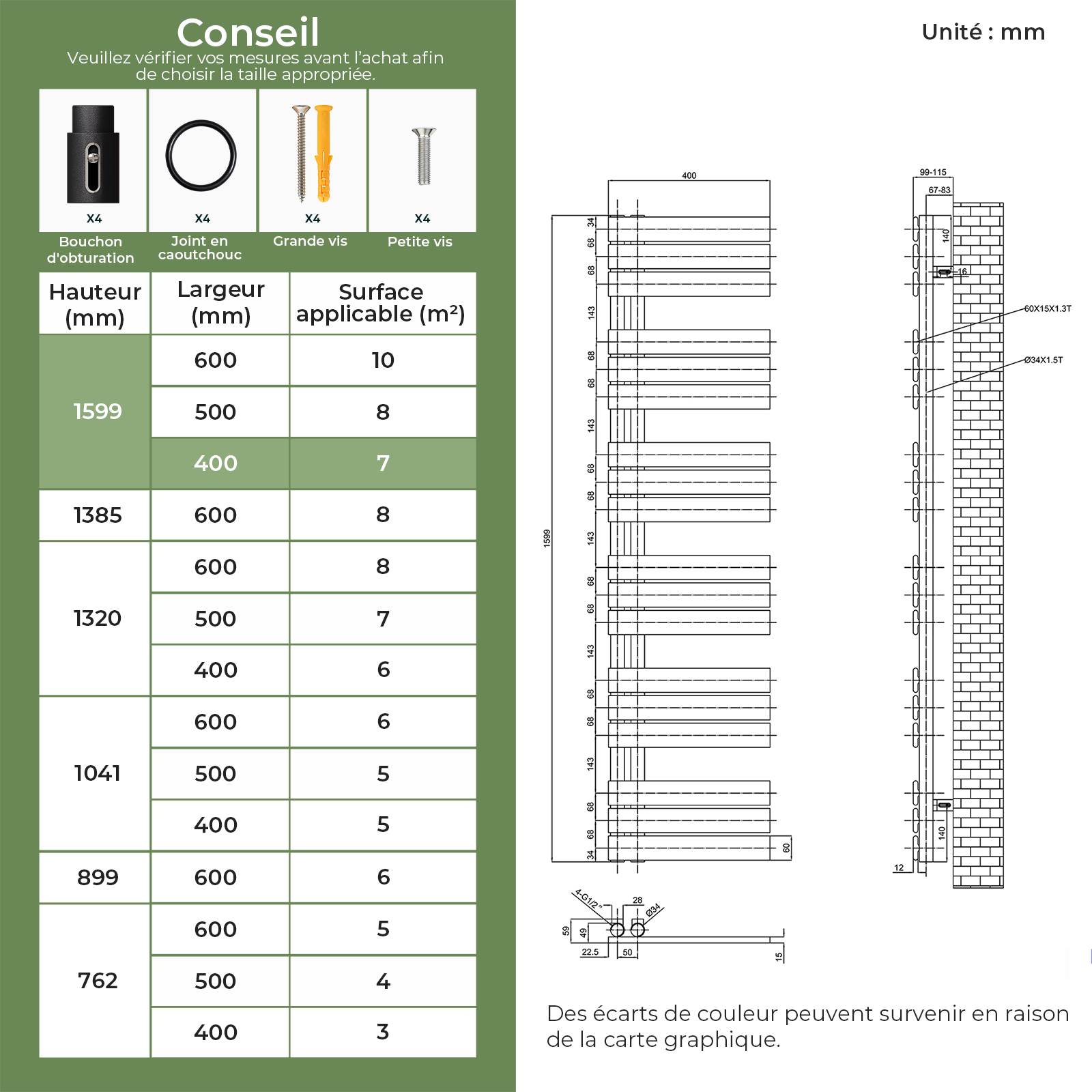 Scaldasalviette ad acqua calda Radiatore ad acqua calda in acciaio Antracite 1599x400mm 718 Watt - 6