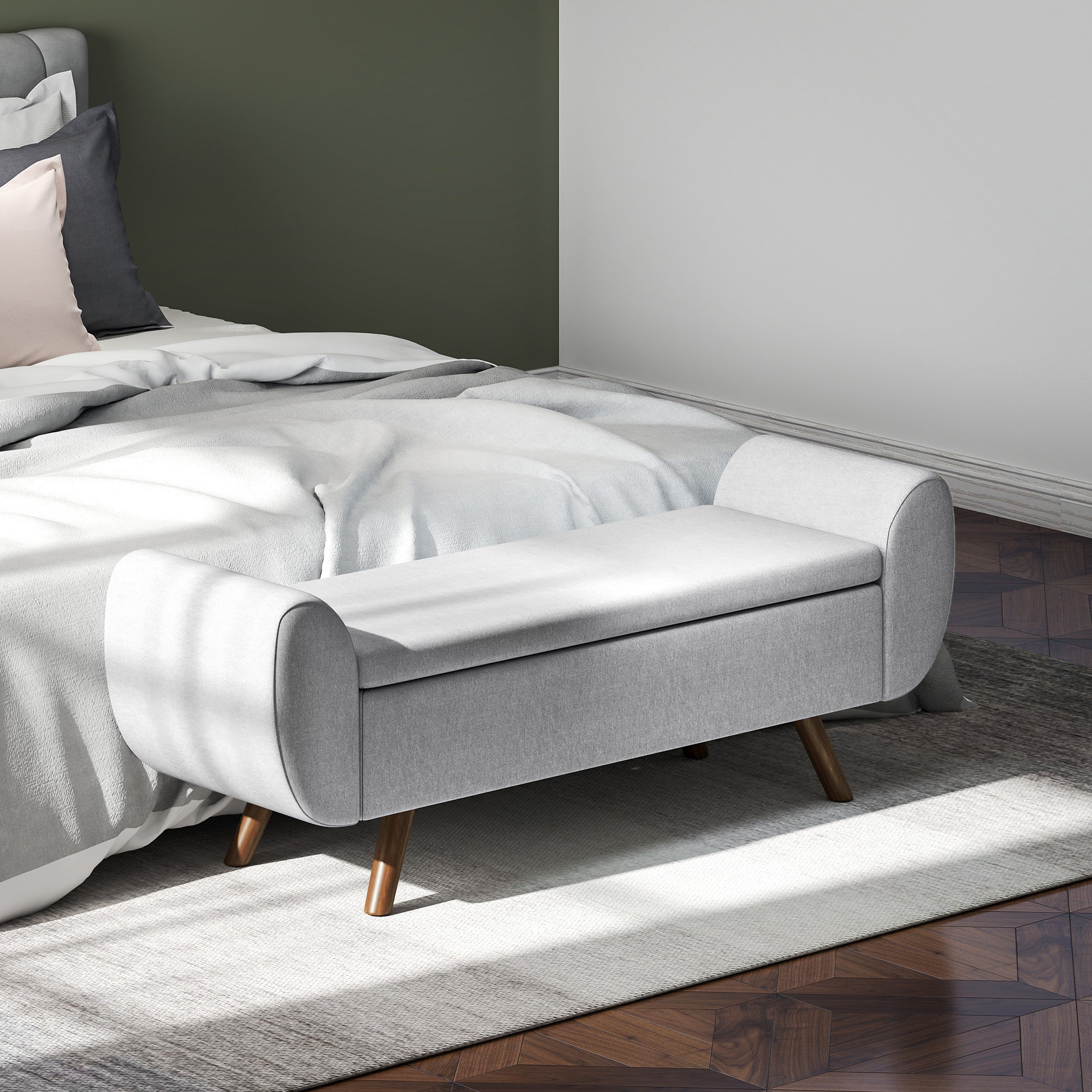 HOMCOM Panca Portaoggetti Pieghevole Con Vano Da 61L - Effetto Lino, Grigio Scuro, 110x38x38 Cm, Per Corridoio E Camera Da Letto