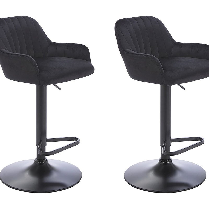Zestaw 2 stołków barowych z weluru i metalu - Regulowana wysokość - Czarny - ELEANA