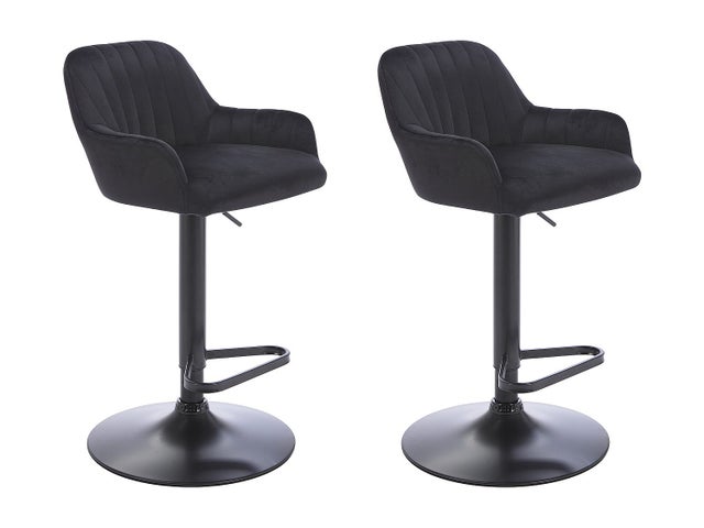 Sgabello Da Bar Seggiolone X1 Con Poggiapiedi In Velluto Grigio Scuro Base In Metallo Nero 100004602 84526673