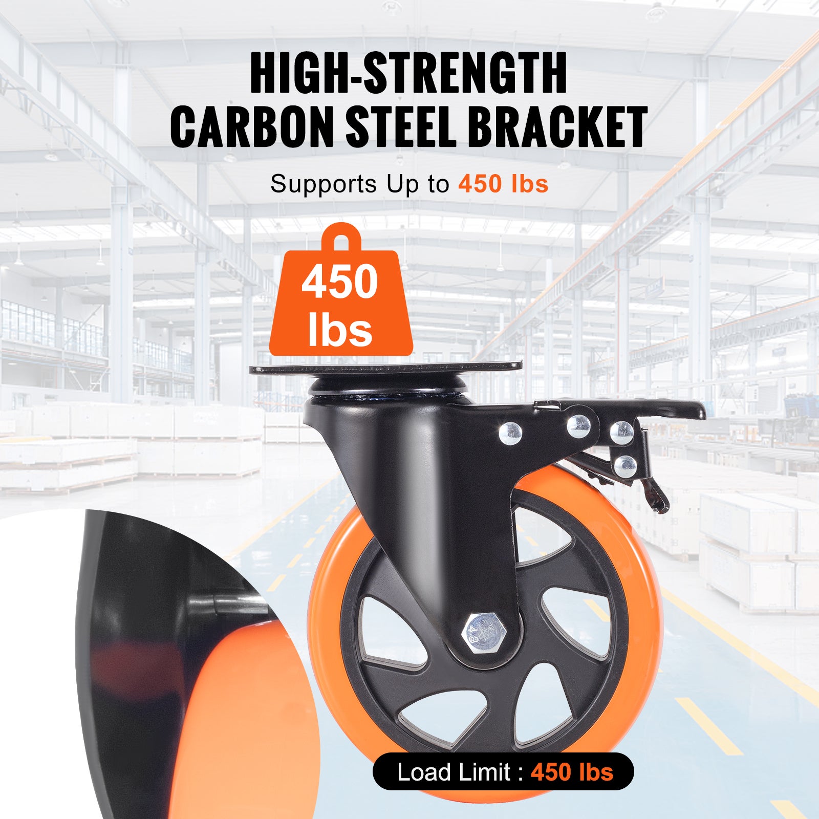 Ruote Girevoli Set di 4 Rotelle per Mobili Industriali Ruote Silenziose in PVC Diametro da 127mm con Freno di Bloccaggio A/B Capacita di Carico VEVOR - 4