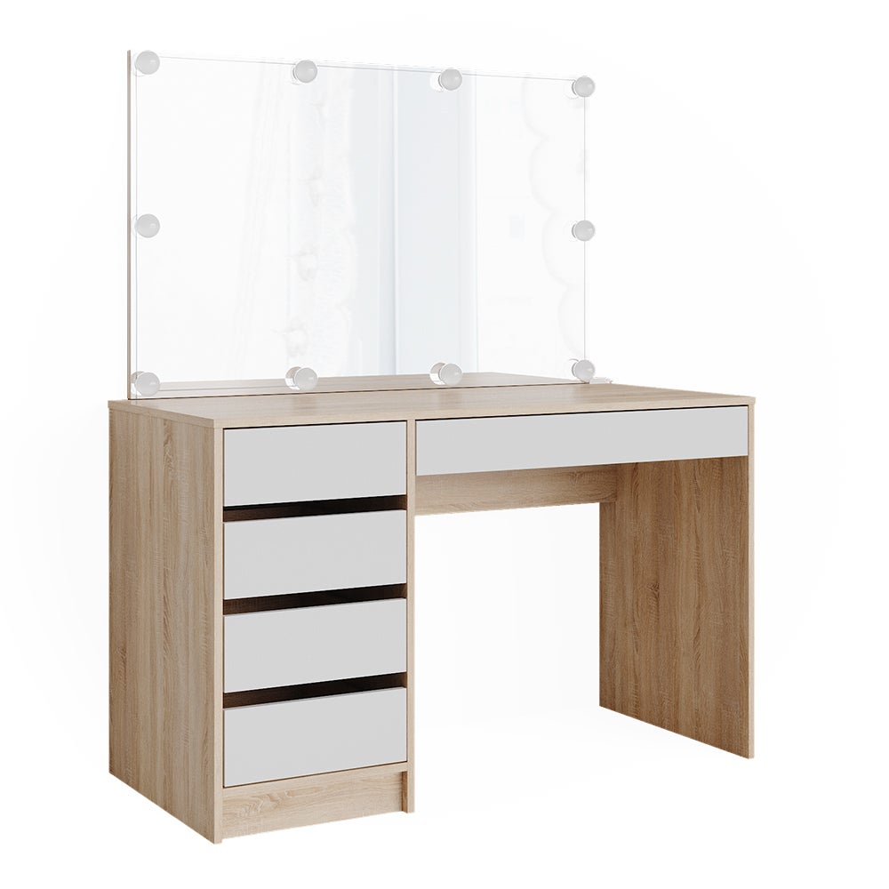 Vicco Stół Madalitional Sherry, Biały/Sonoma, 120 cm z oświetleniem LED