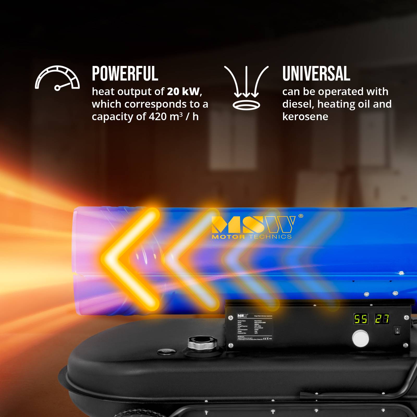 Chauffage diesel - MSW - Puissance de chauffe : 20 kW - Volume du réservoir : 19 l - Chariot - 7