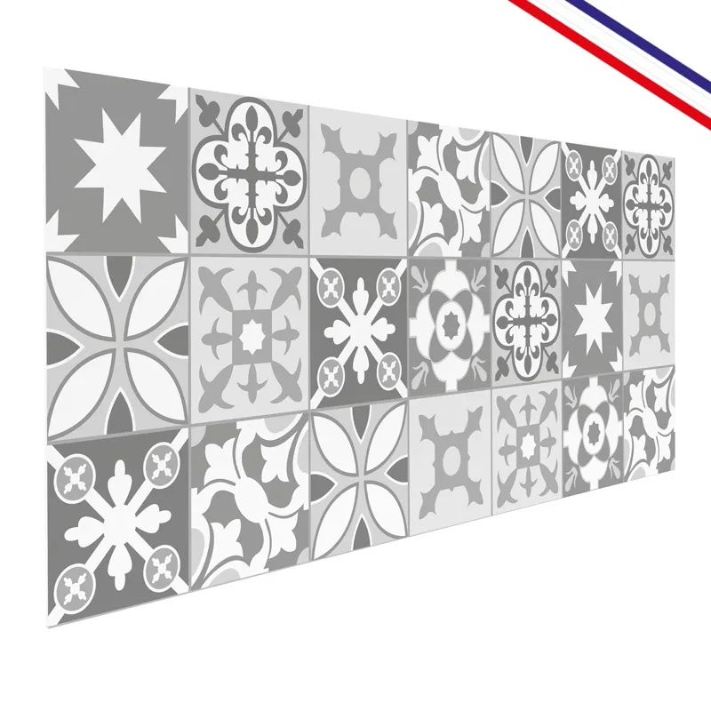 Crédence de salle de bain en PVC style carreaux de ciment gris 140x30 cm (en 2 bandeaux) - Ciment Tendance - 4