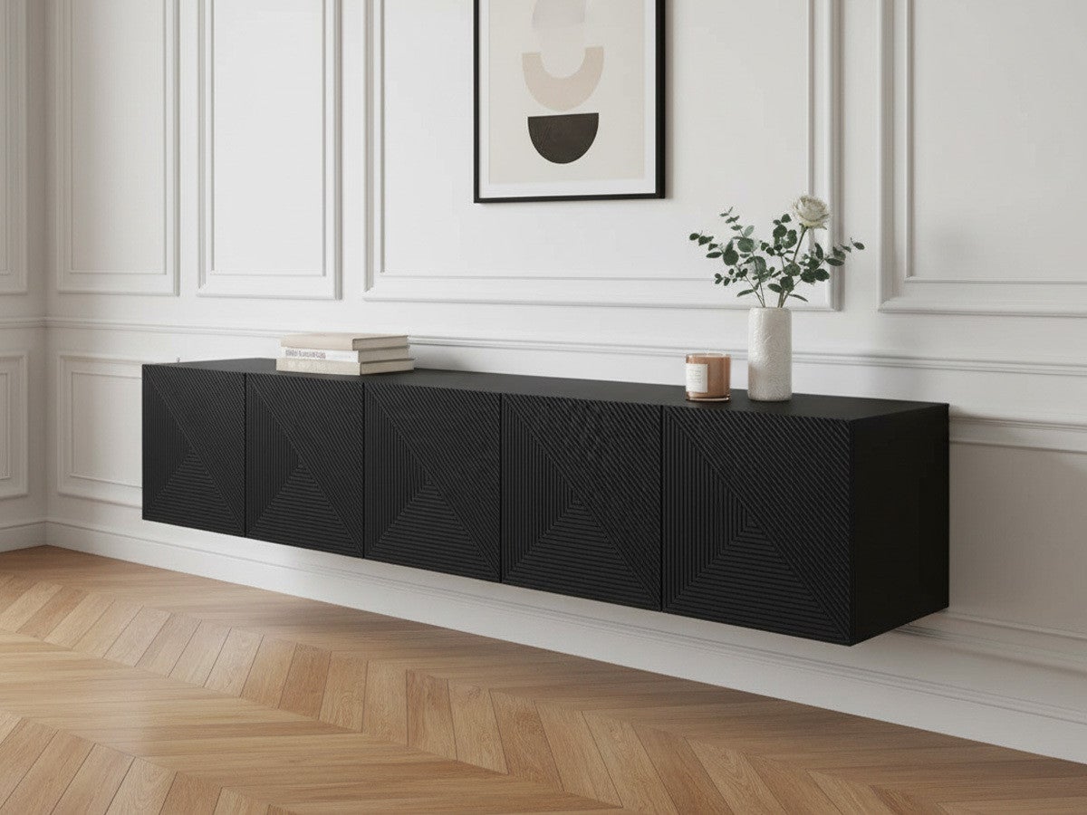 Meuble TV suspendu 200 cm ALICE BOBOCHIC Noir | Leroy Merlin