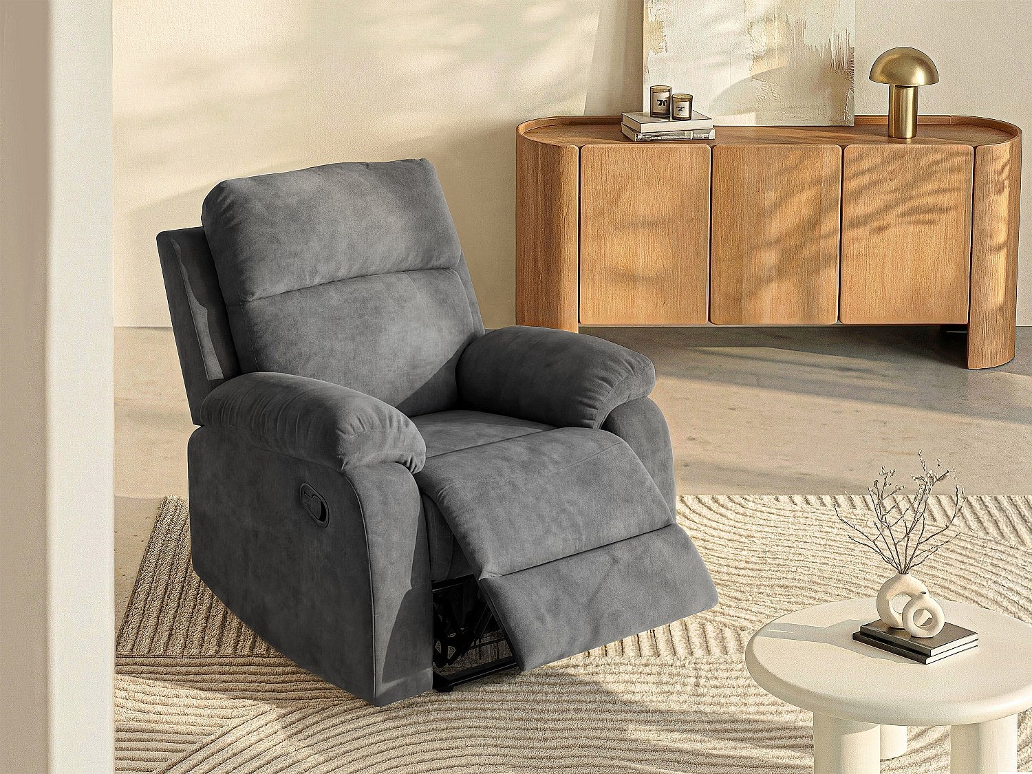 Fotel TOLZANO z tkaniny, z funkcją relax – kolor antracytowy