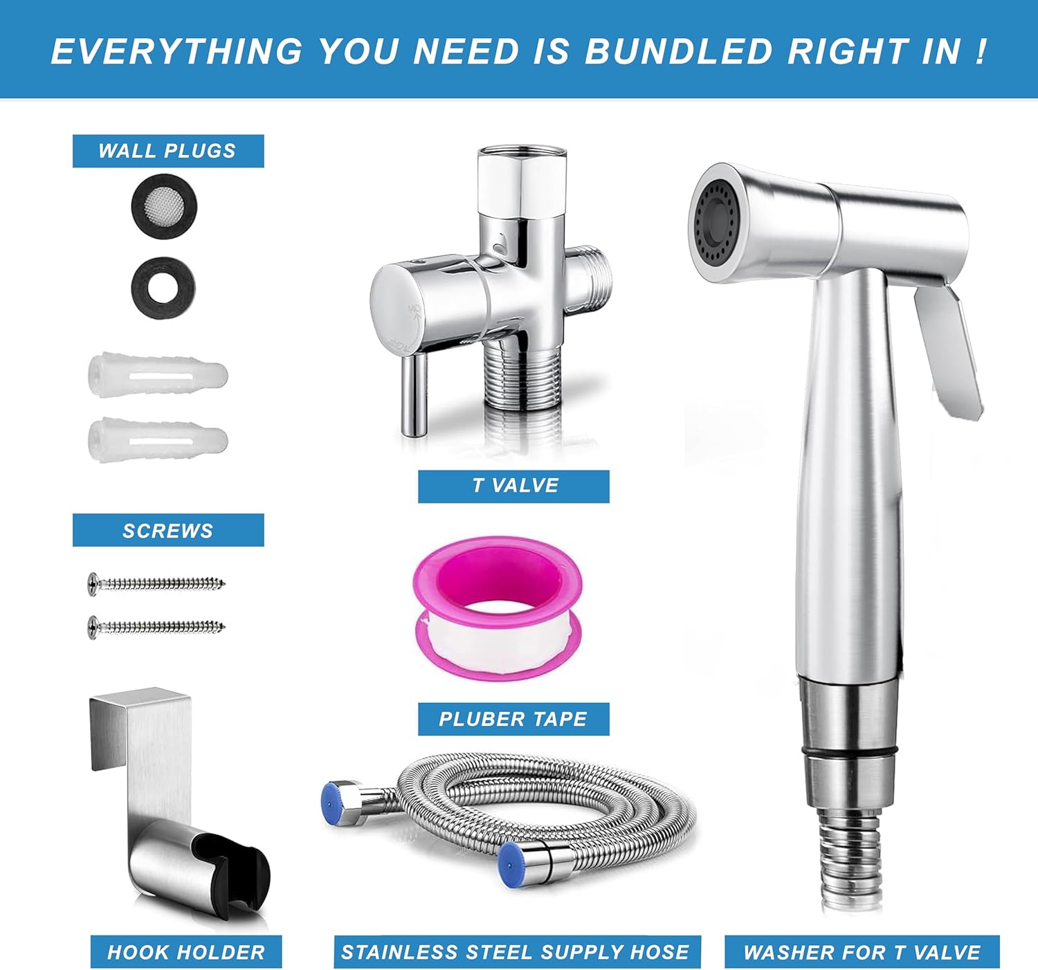 Kit hygiène WC. Robinet 3 voies + Douchette ABS + Flexible 1,2m + Support - 3