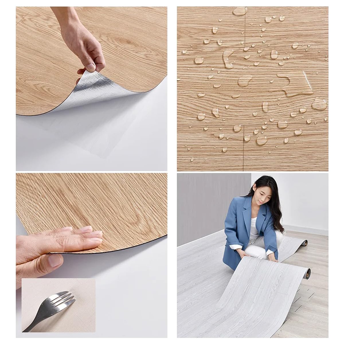 1 rotolo di pavimento in vinile autoadesivo, pavimento effetto legno, impermeabile e antiscivolo - 5
