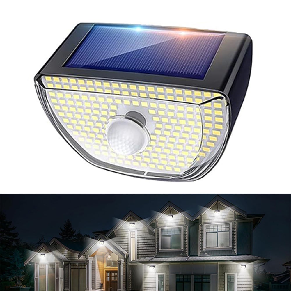 Zewnętrzne lampy solarne 200 LED z 3 trybami oświetlenia, lampy solarne z czujnikiem ruchu, wodoodporne lampy solarne