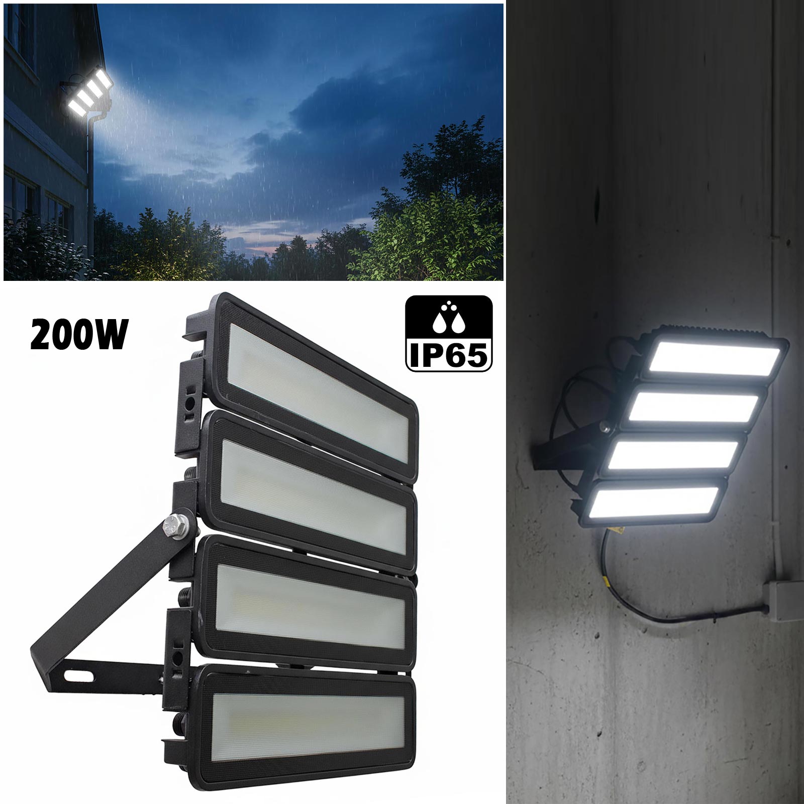 Planetitaly  Proyector Led Exterior De Alta Potencia Ip65 De 200W Y 20000 Lúmenes. Iluminación De Seguridad Para Parques Infantiles, Garajes, Aparcamientos Negro , Leroy Merlin