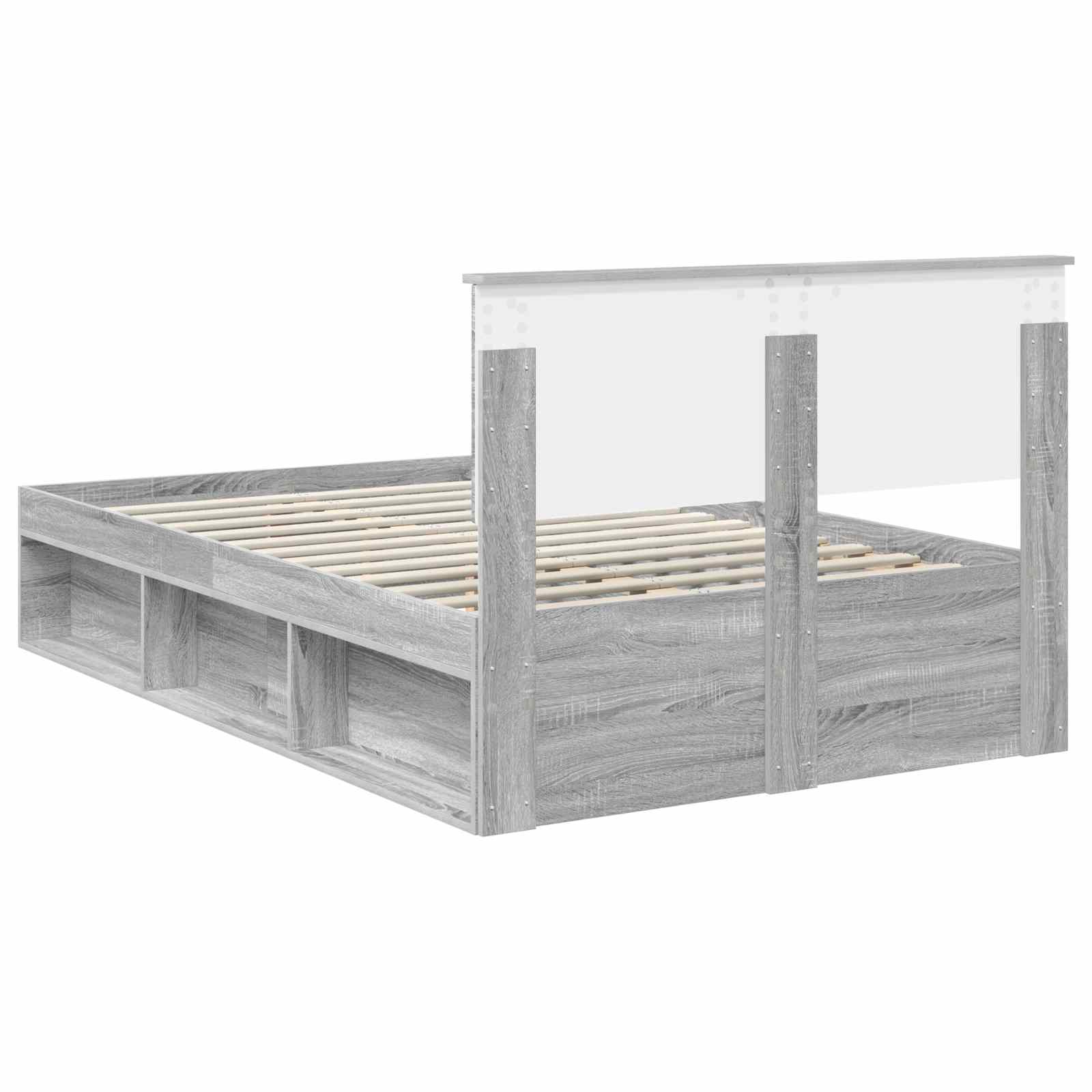 Cadre de lit en panneau de bois gris pour la chambre, 135 × 190 cm - 9