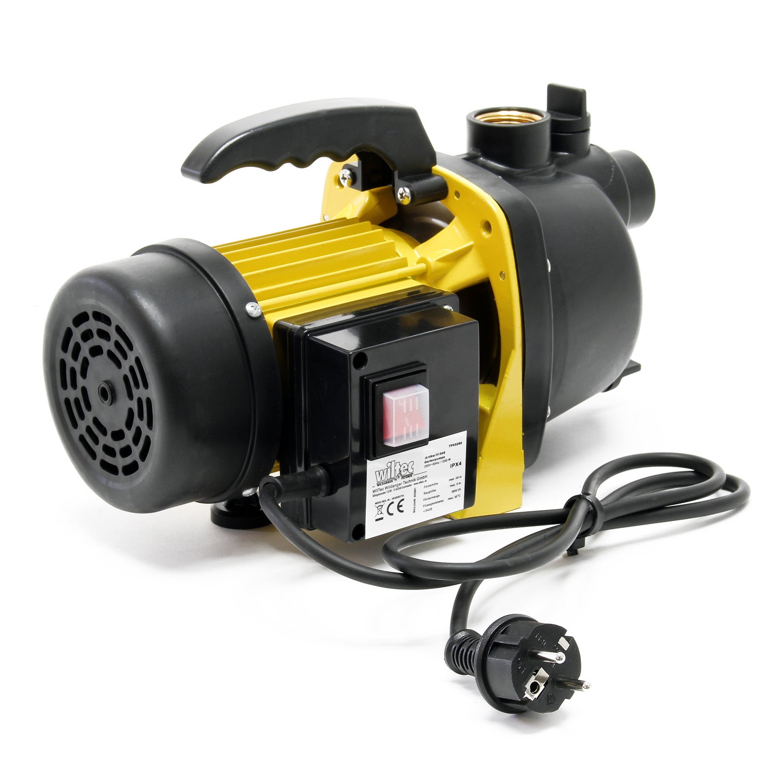 Pompe de jardin – 1200 W 3800 l/h – Hauteur de débit 48 m – avec Poignée de transport et Vis de purge – pour Eau douce Eau de pluie Wiltec - 4