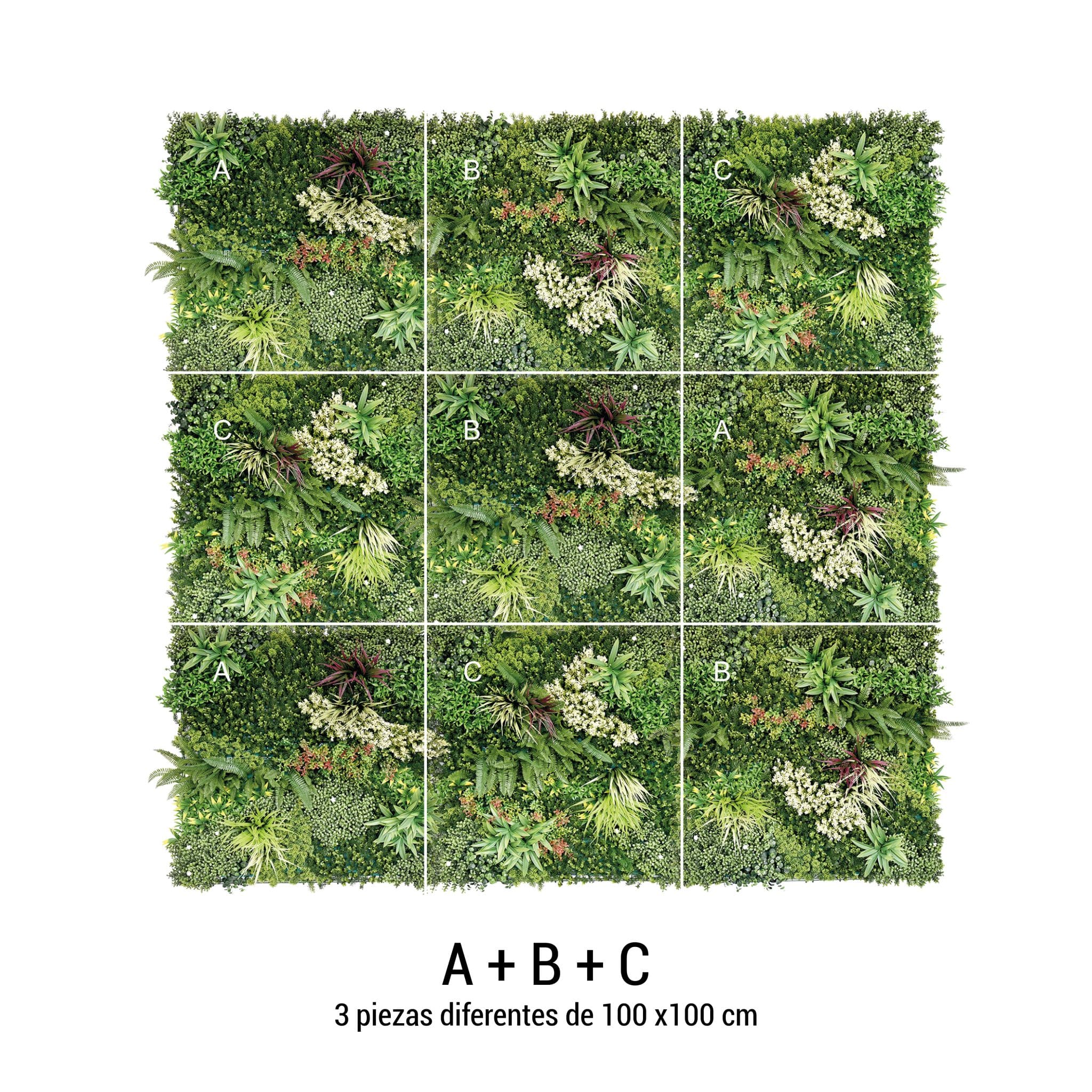 Bonerva | Jardín Vertical Artificial Bahamas | Pack 3m² (3 Piezas 100x100 Cm) | Jardín Vertical Artificial exterior e interior - 6