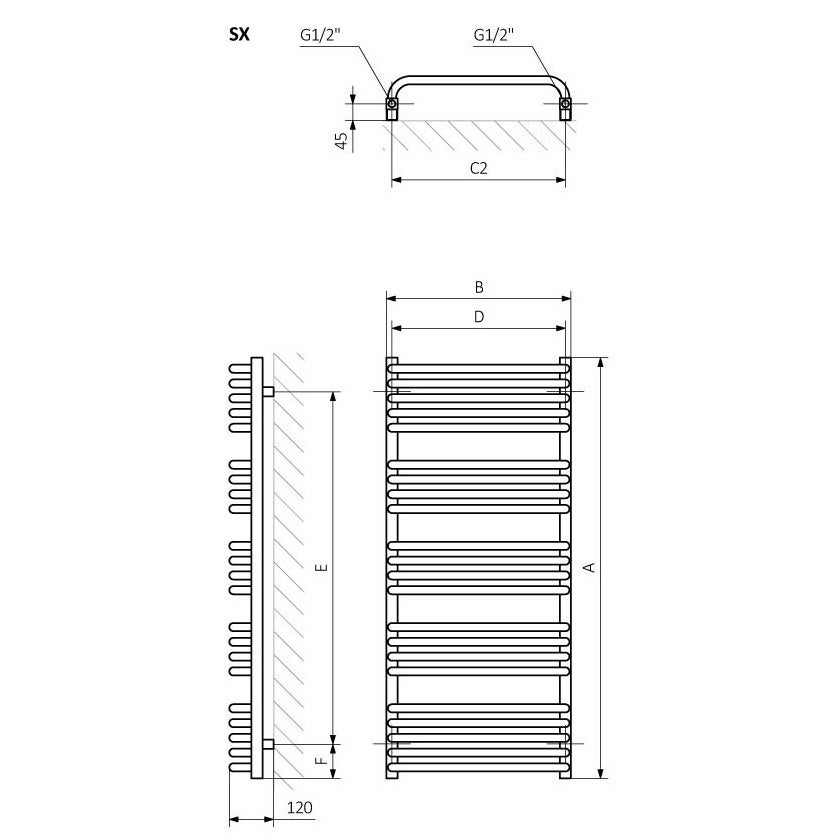 Sèche serviette électrique chrome-mat inox - EMMA - 800 watt - 114 x 60 - 3