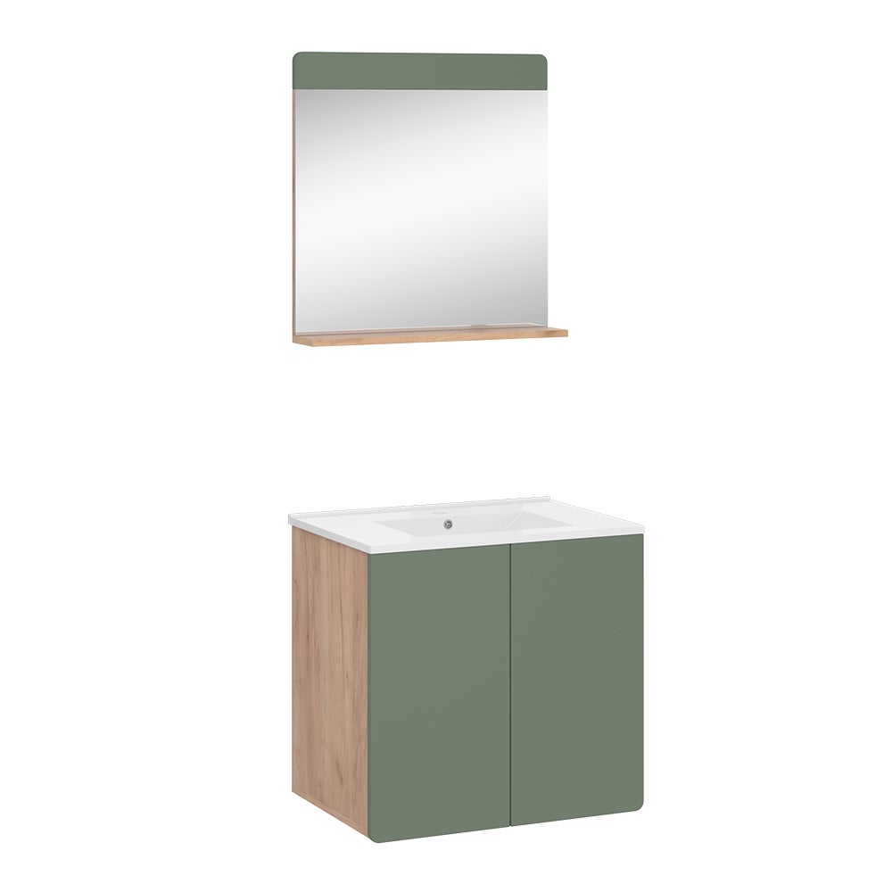 Vicco Zestaw mebli łazienkowych Izan, Goldkraft dąb/zielony, 3 części z lusterkiem