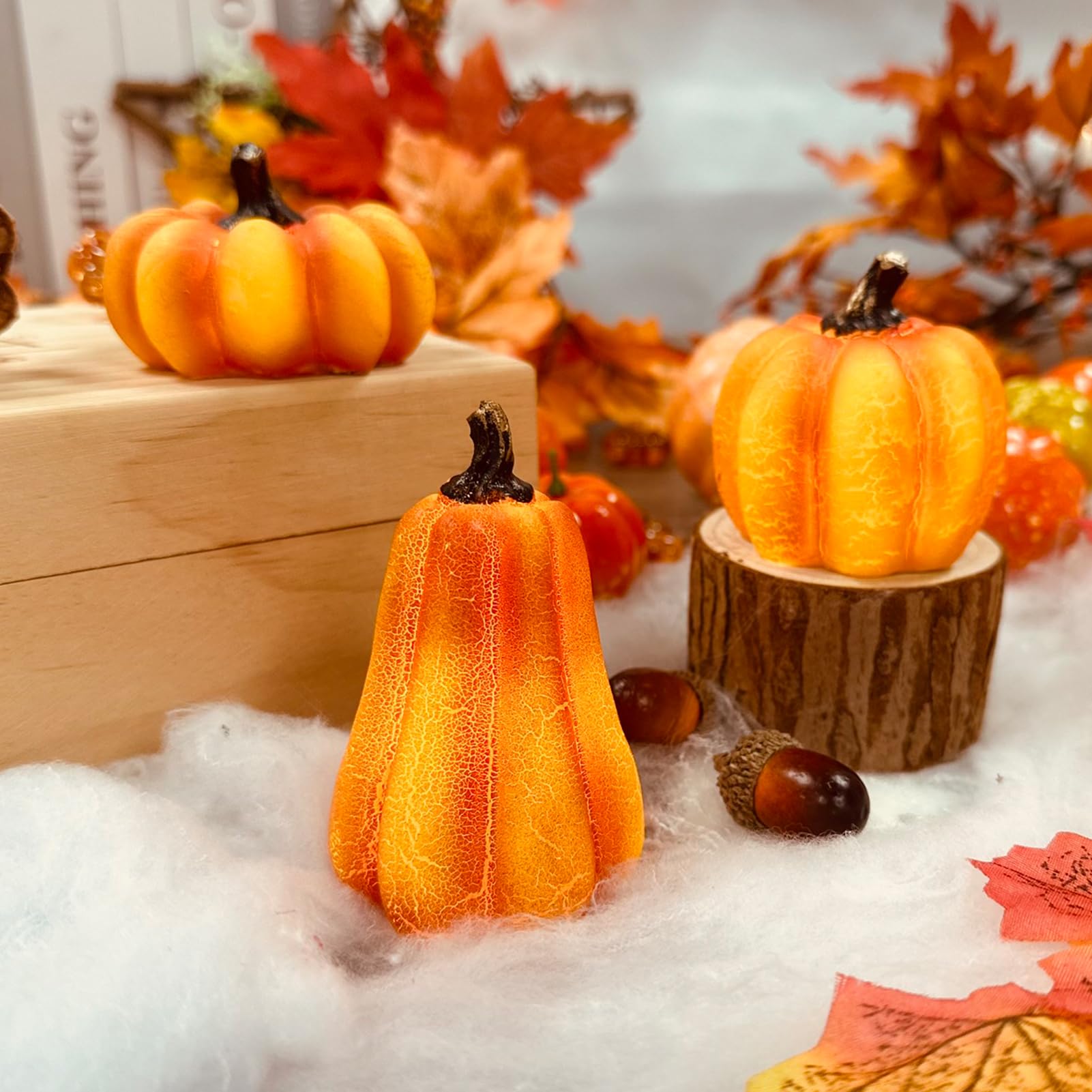 NEEDOMO Décorations d'automne pour la maison, lot de 3 citrouilles dorées en verre mercure avec lumières LED pour décoration d'automne, Thanksgiving, centre de table d'automne pour tables d'intérieur
