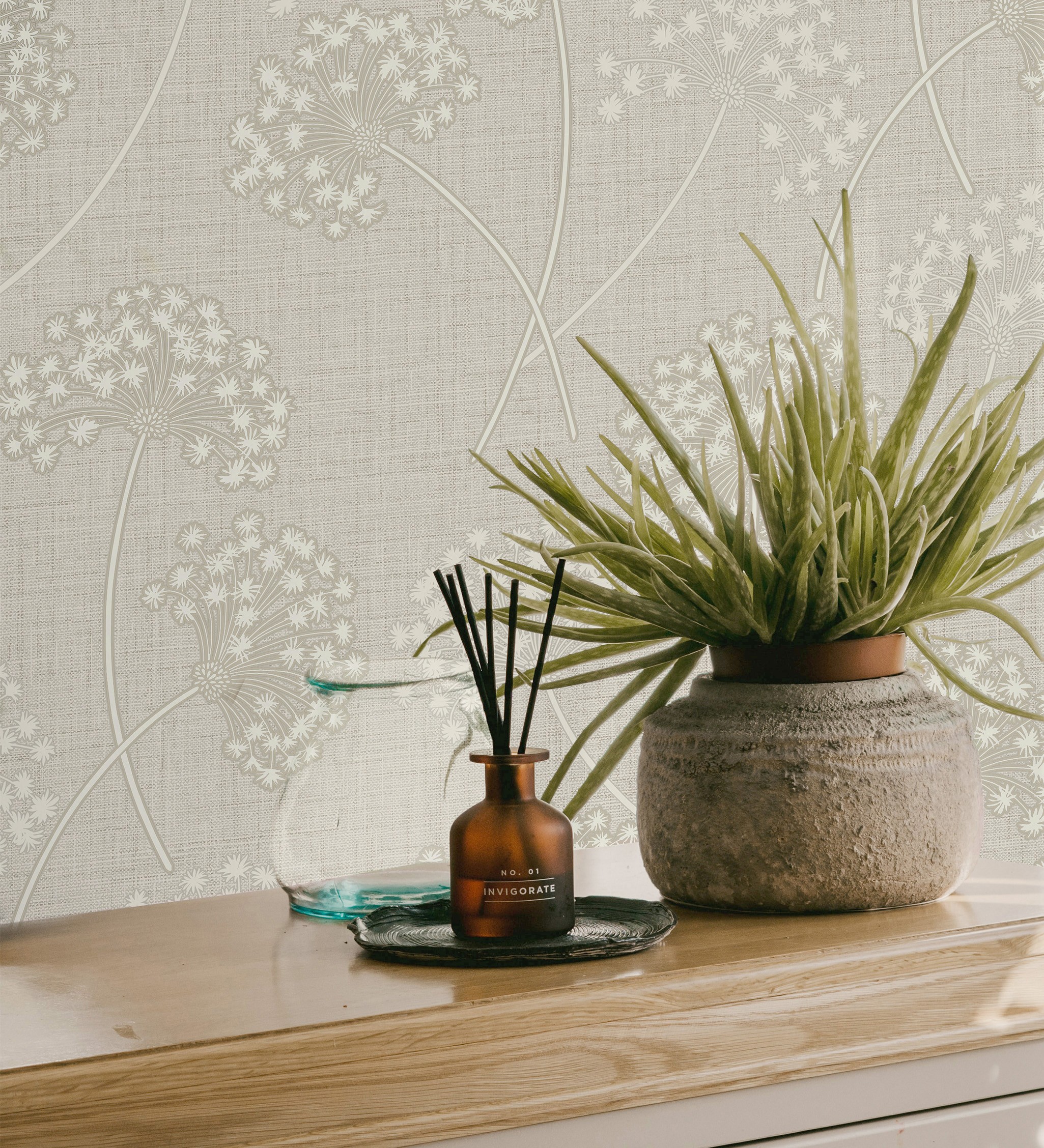 Papel pintado vinílico de flores diente de león en relieve con estilo nórdico color beige - Liss Dandelion 682366 de GAULAN - Rollo de 10 m x 0,52 m - 6