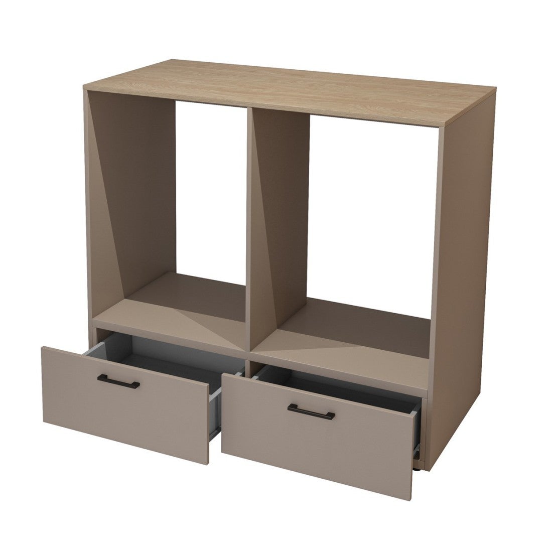 Mueble de almacenamiento para lavadora y secadora colección WASHING – 2 cajones – Topo y roble - 3