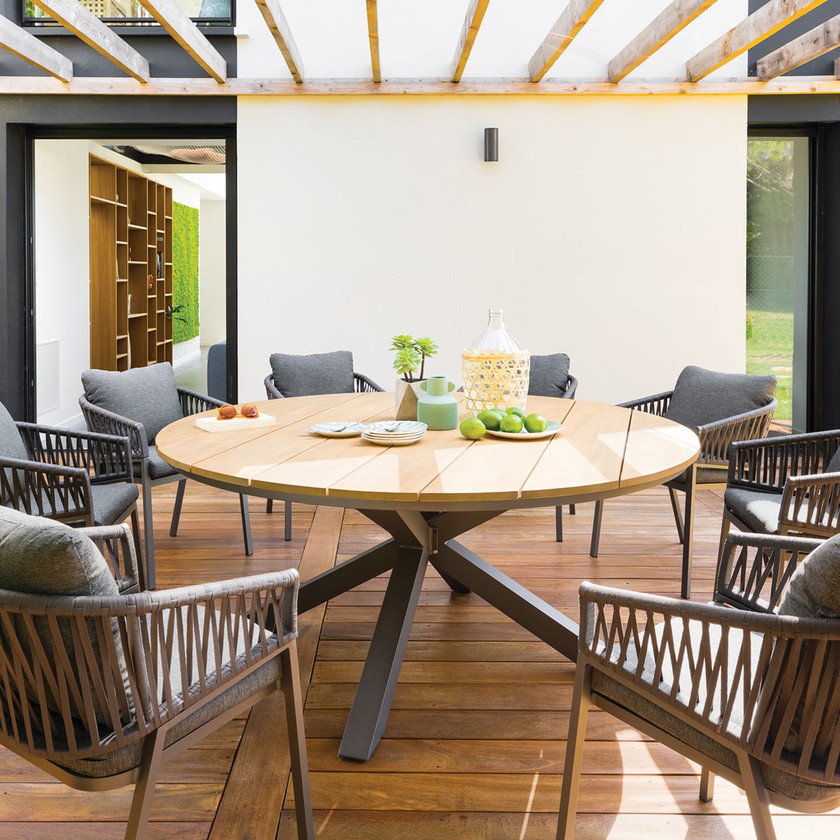 Table de jardin extensible rond en Acacia Marron 8 places - 7