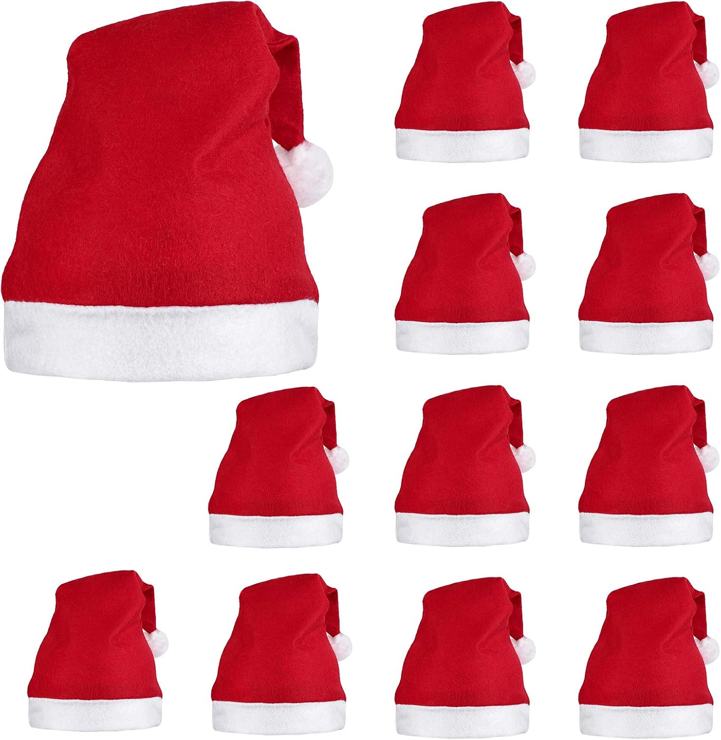 Lot De 12 Bonnets De Père Noël Rouges En Peluche Avec Bords Blancs Bonnets De Pere Noel En Tissu Non Tisse Rouges 98419006