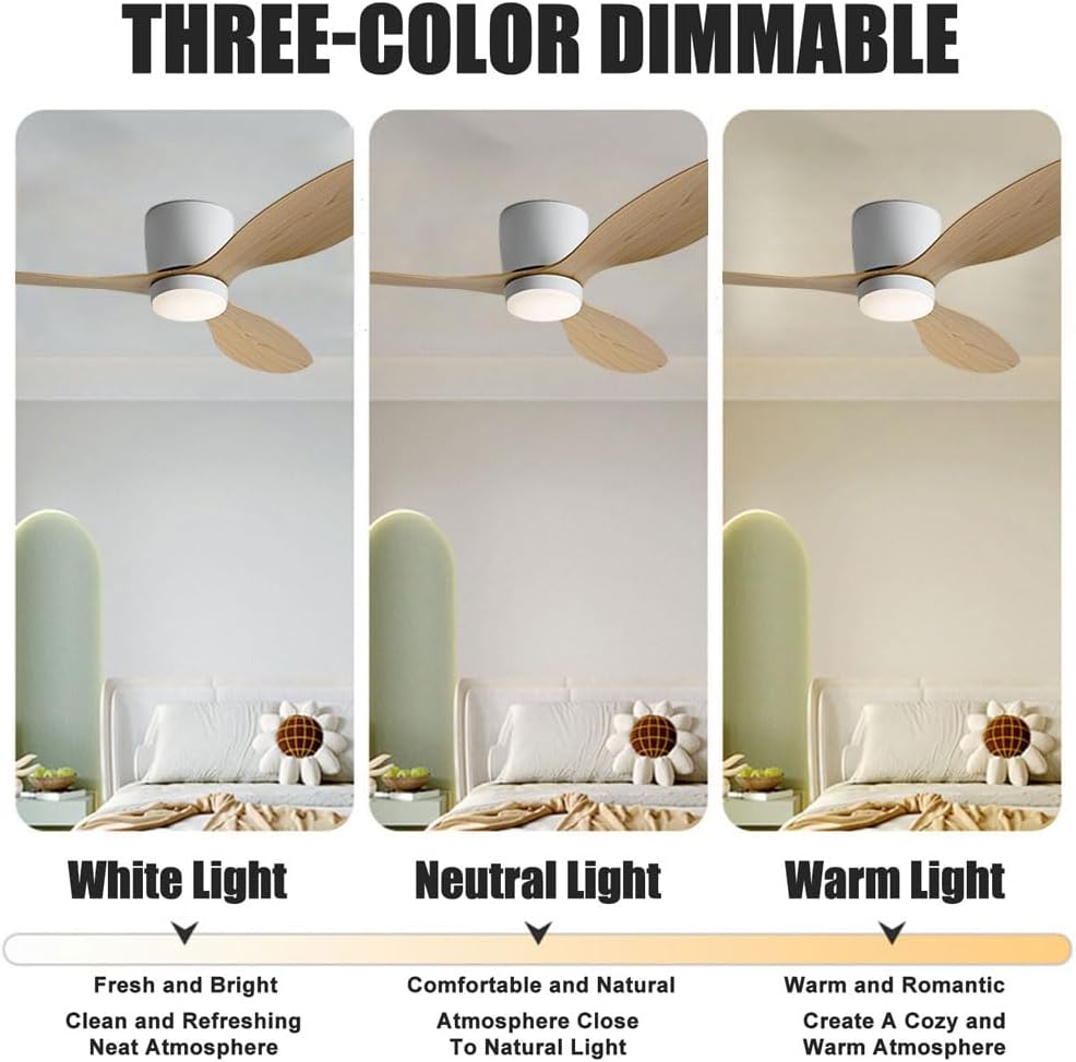 Ventilateur de plafond avec lumière, télécommande/contrôle par application, 6 vitesses de ventilation, minuterie, gradation continue (106 cm) - 5